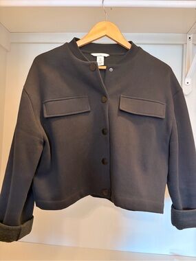 Women’s Dark Navy Button-Front Cropped Jacket